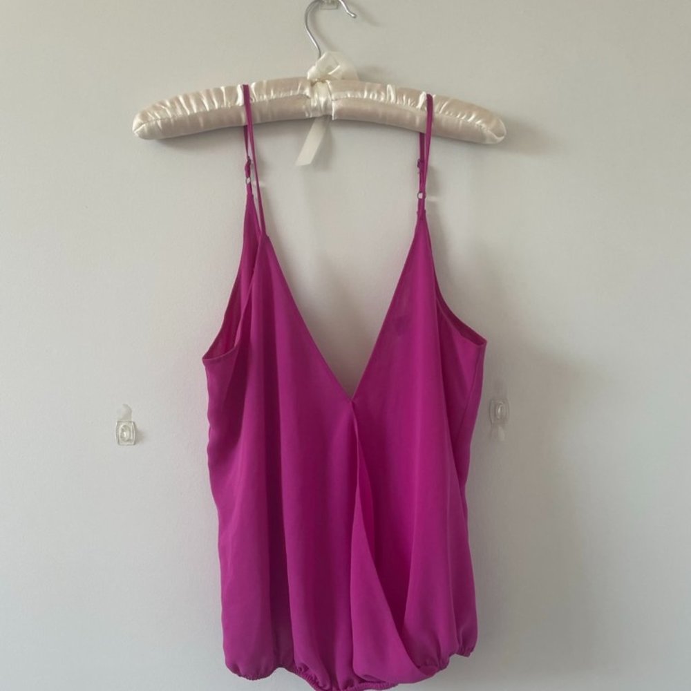 Hot Pink, Deep Cut, V Back Blouse